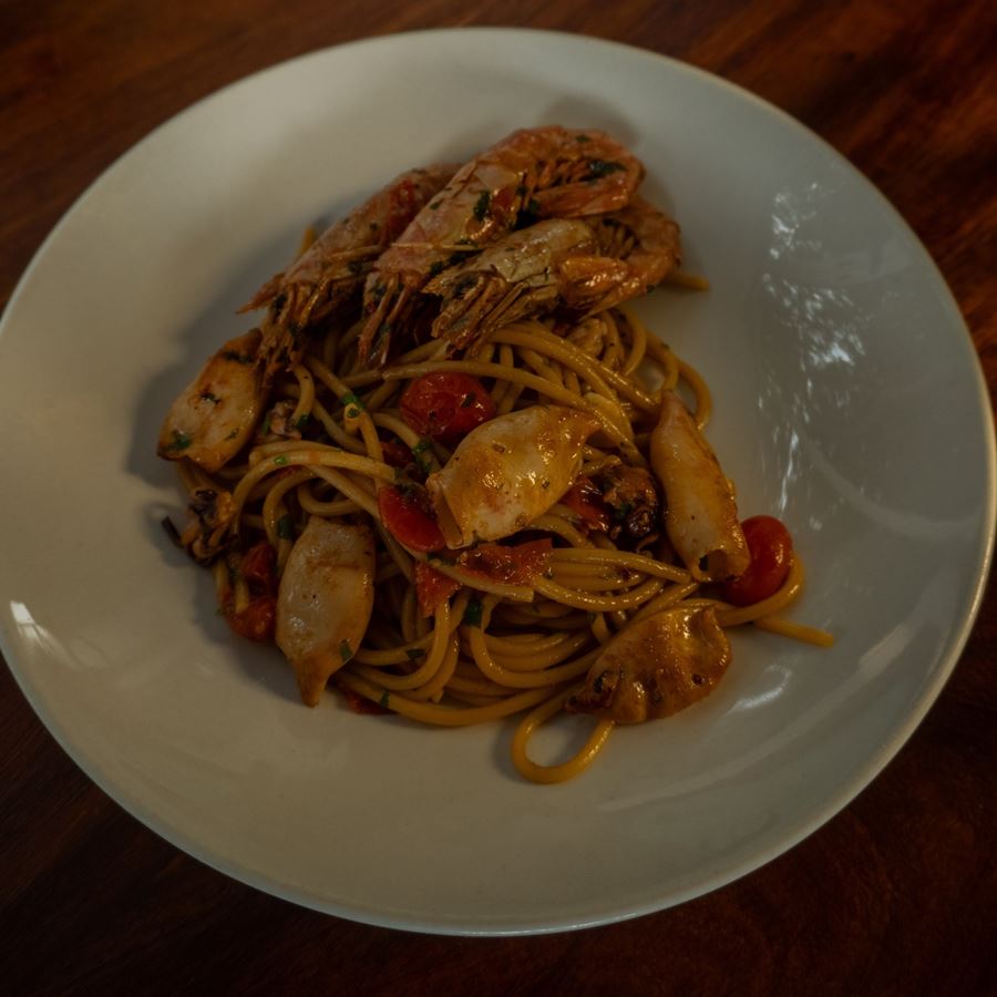 Seafood pasta with prawns and calamari